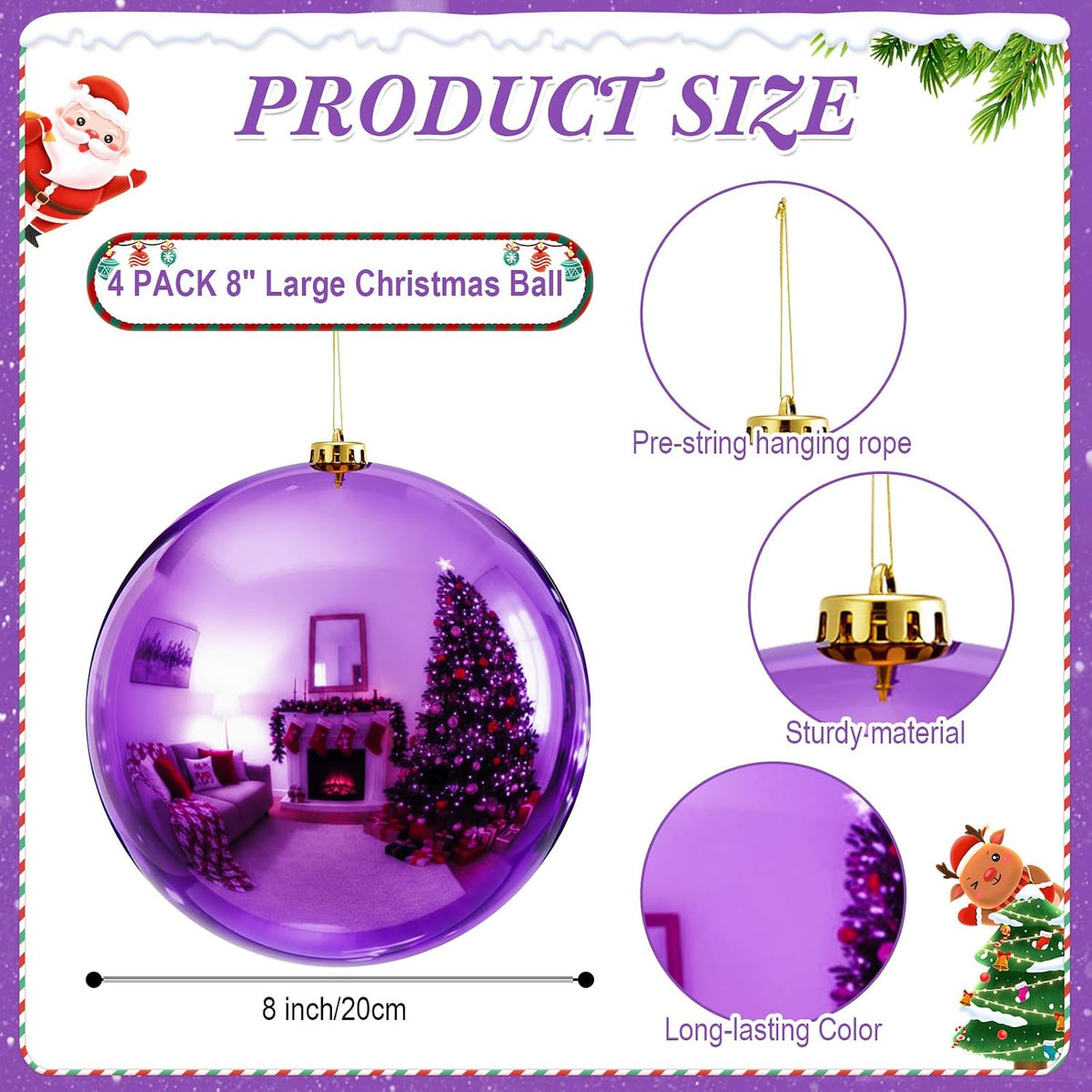 Zubebe 4 piezas Adornos de bola de Navidad extra grandes de 8"...