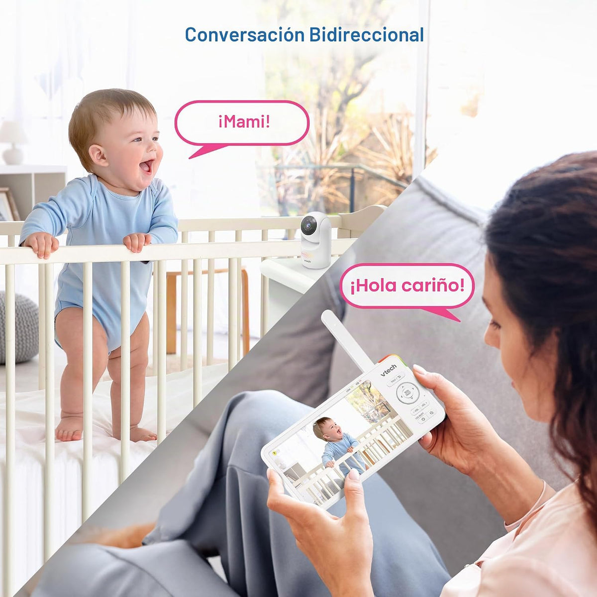 VTech Monitor de bebé con 2 cámaras sin WiFi y pantalla dividida IP...