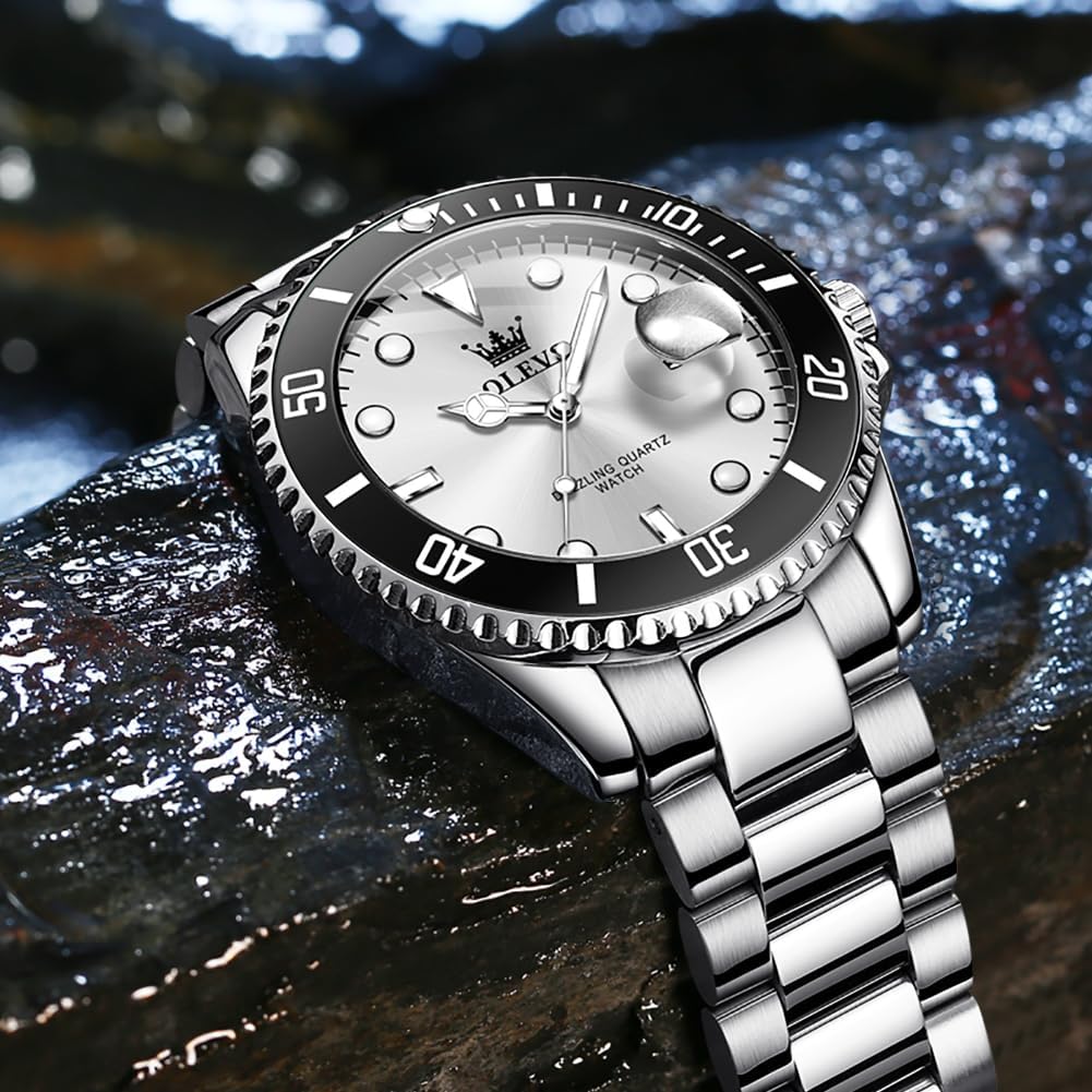 OLEVS Relojes de lujo para hombres grandes de acero inoxidable resi...