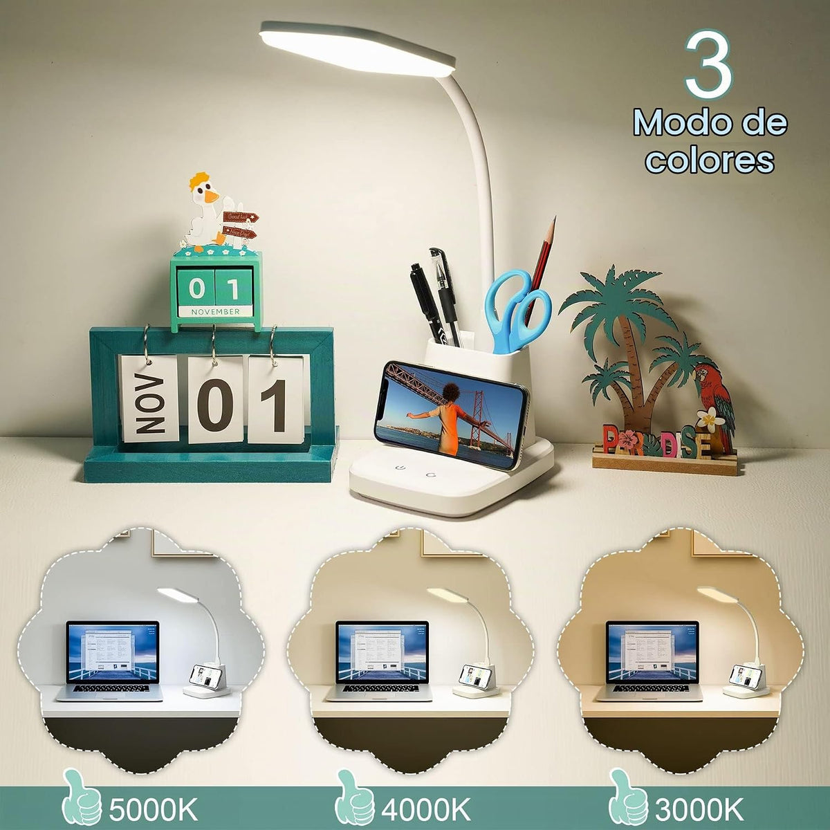 Sailstar - Lámpara de escritorio LED con cargador inalámbrico, luz...