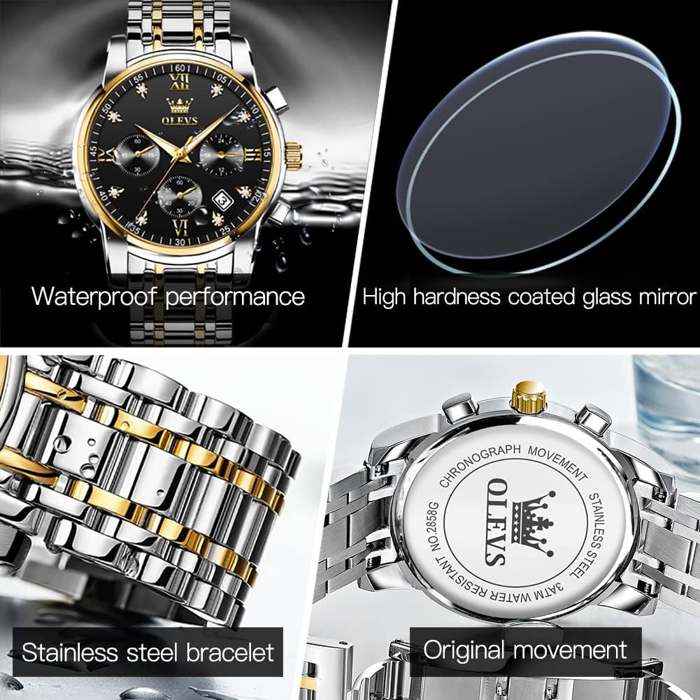 OLEVS Relojes para hombre Relojes de cronógrafo de fácil lectura lu...