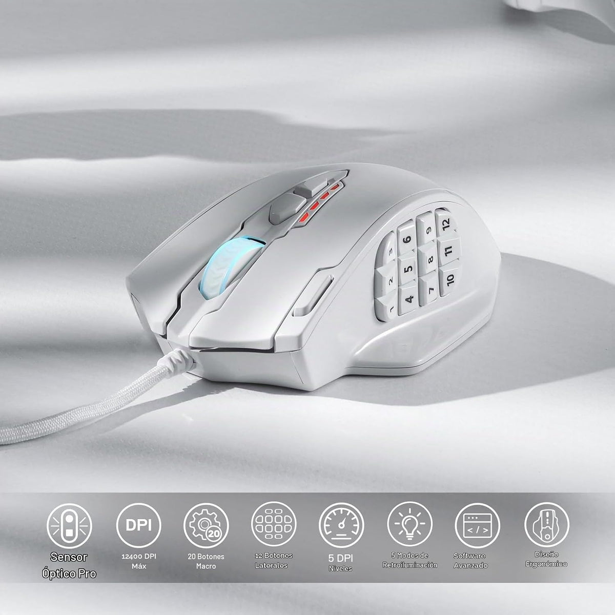 Redragon M908 Impact RGB LED MMO Mouse para juegos con 12 botones l...