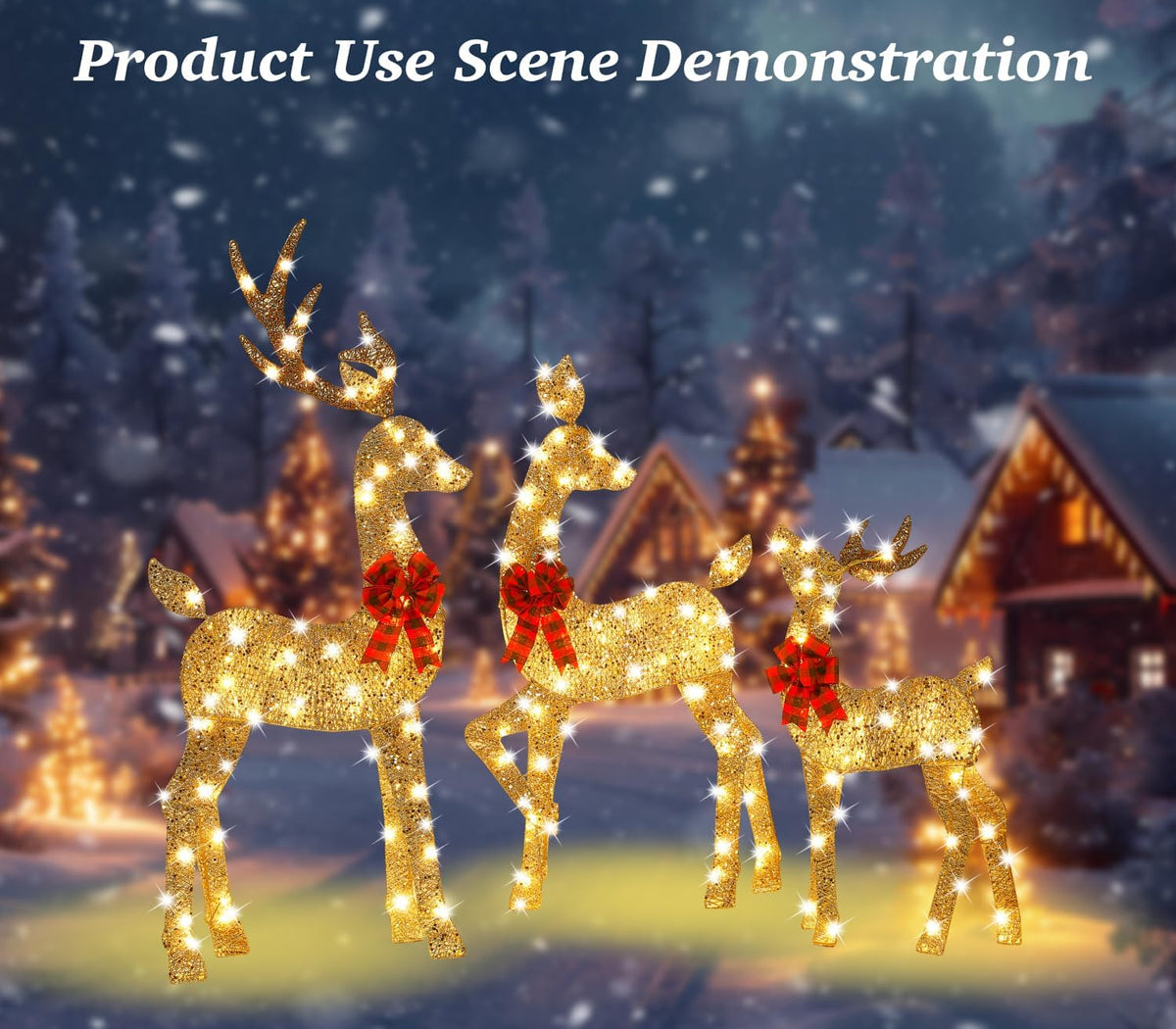 Decoración de ciervo de Navidad con iluminación dorada 2.5D de 48 p...