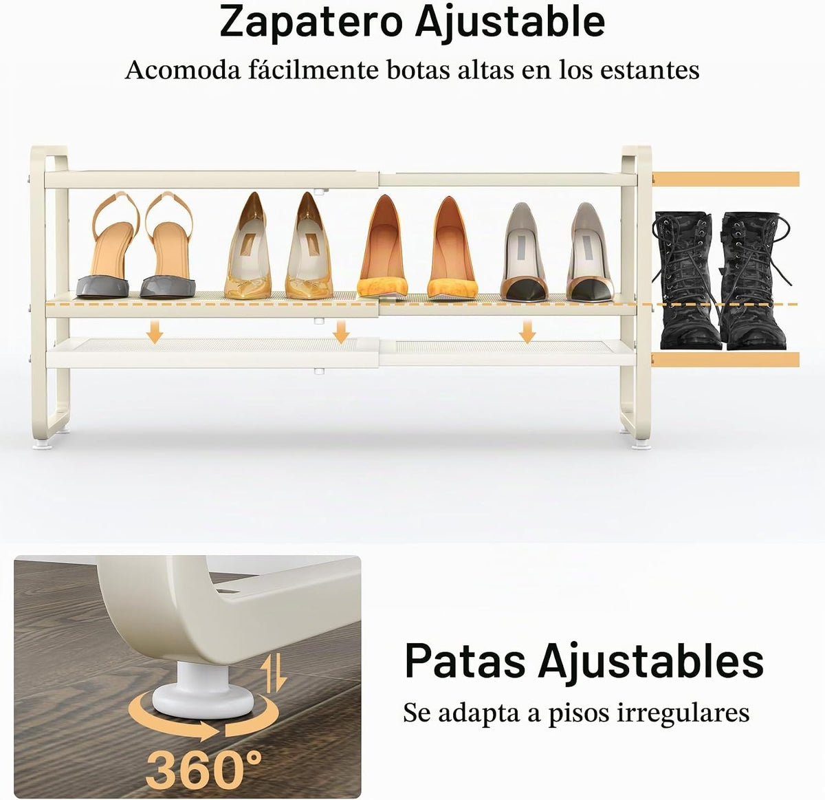 Zapatero de metal expandible para armario, entrada y garaje, 2 nive...