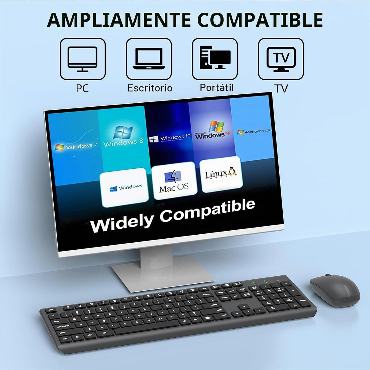Combo de teclado y mouse inalámbricos, teclado ergonómico silencios...