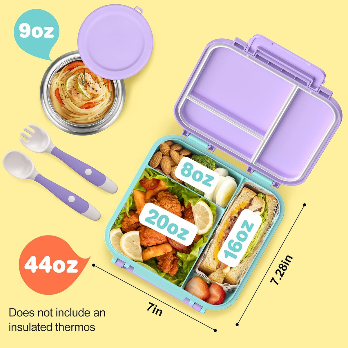 Lonchera Bento para niños con termo de 9 onzas, recipientes de almu...