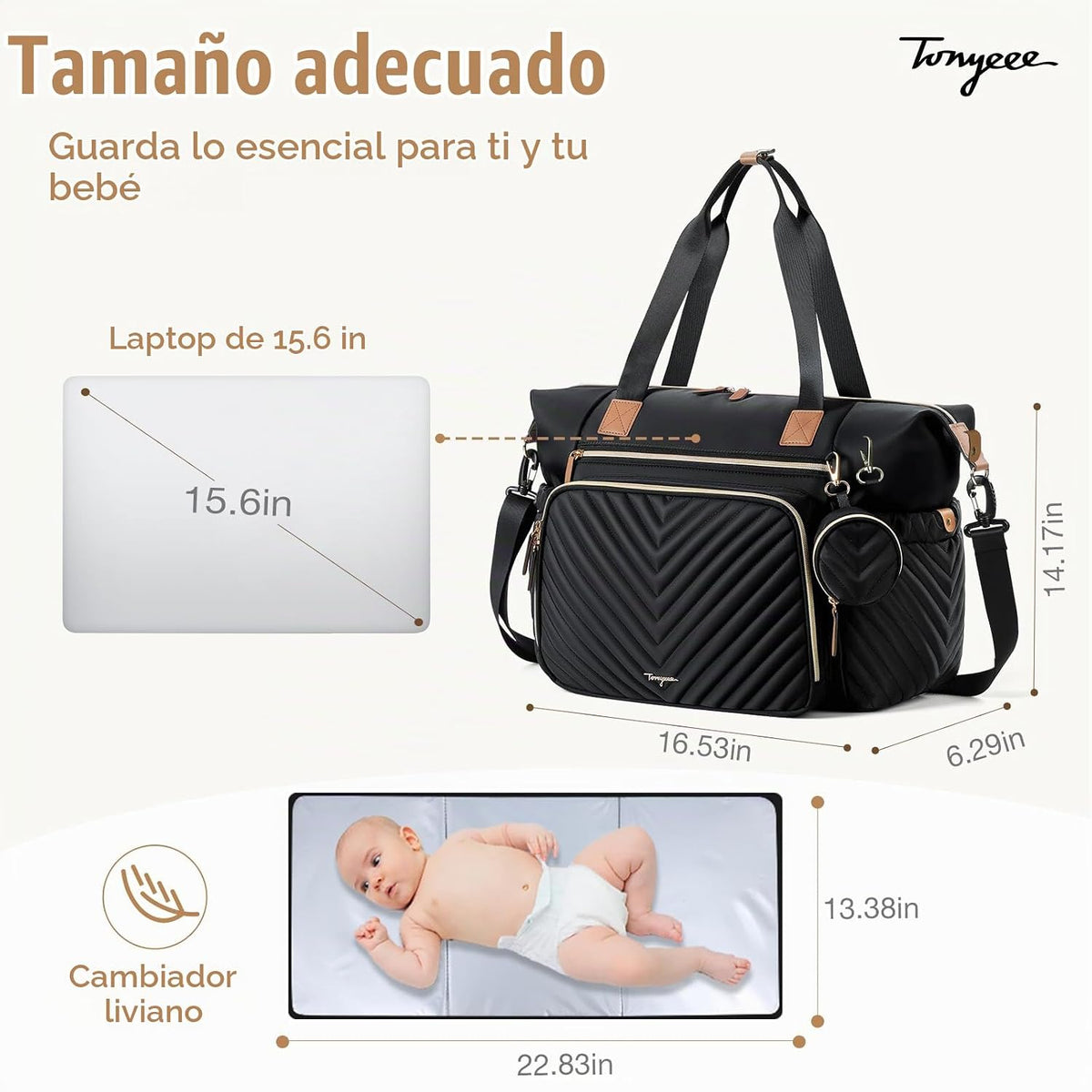 Tonyeee Bolsa de pañales, bolso grande del hospital del bebé para l...