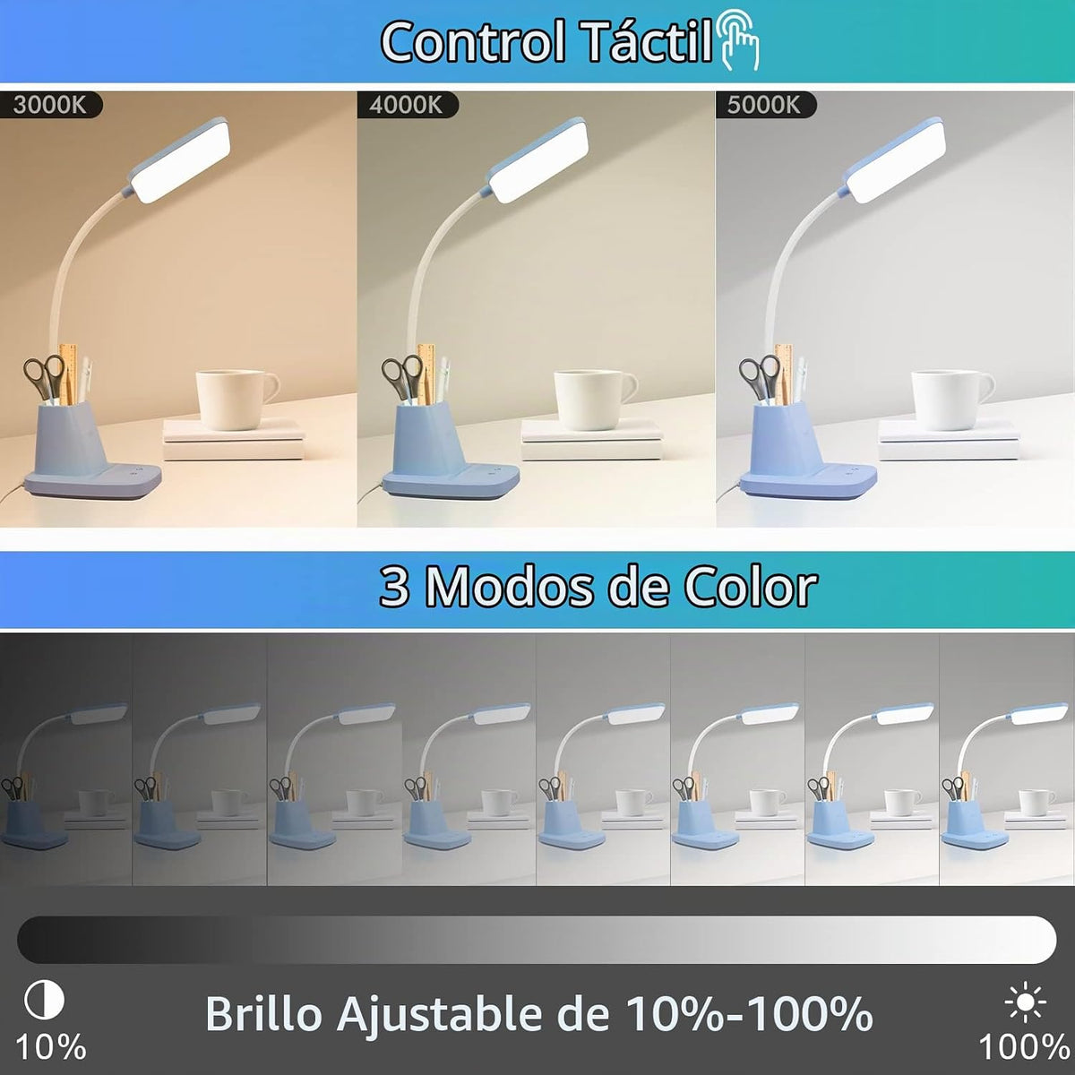 Sailstar - Lámpara de escritorio LED con carga inalámbrica de 10 W...