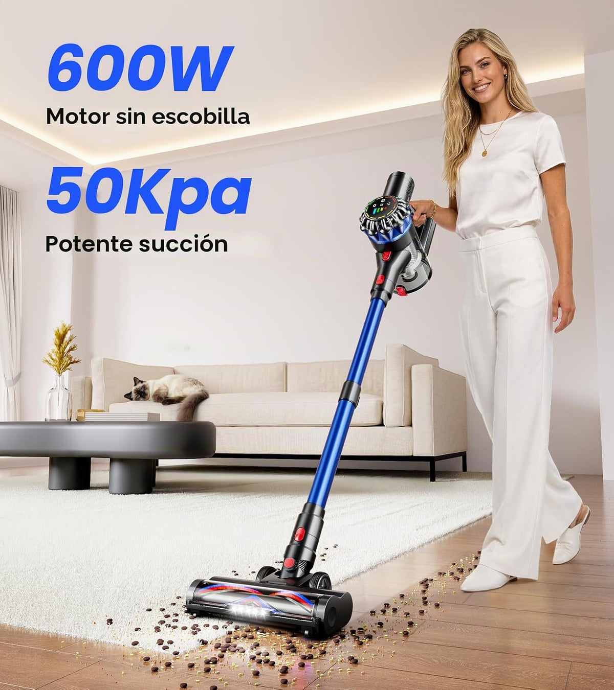 HFFLH Aspiradora inalámbrica, 600 W, 50 Kpa, 65 minutos, aspiradora...