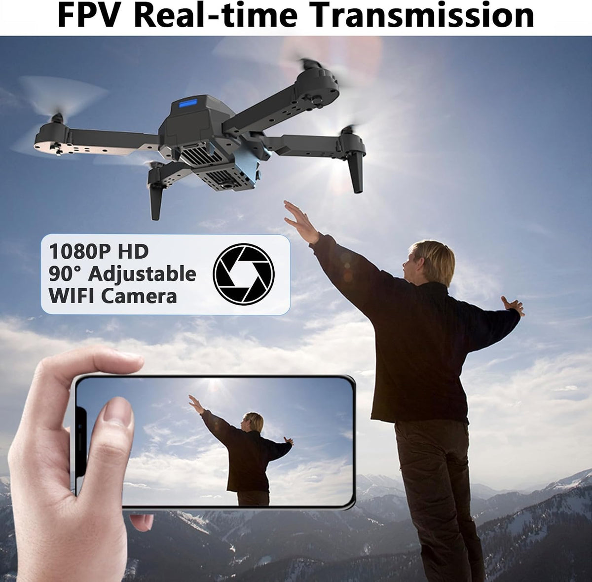 VVDZJX Mini dron con cámara para niños, 2 baterías, 1080P FPV, giro...