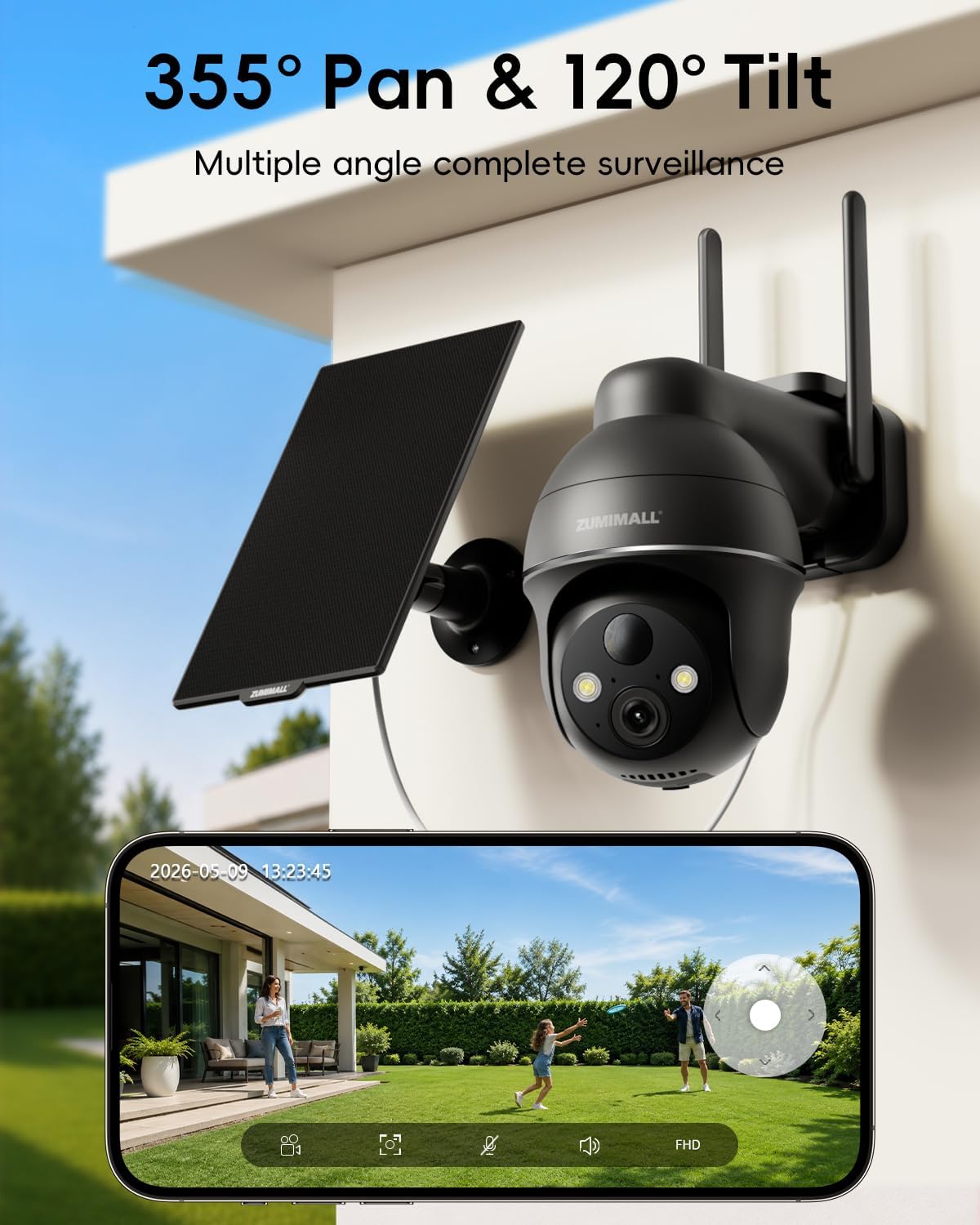 ZUMIMALL Cámaras de seguridad solares inalámbricas para exteriores,...