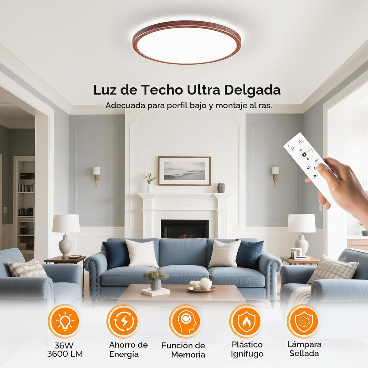 BLNAN Lámpara LED de techo empotrada con control remoto, 15.4 pulga...