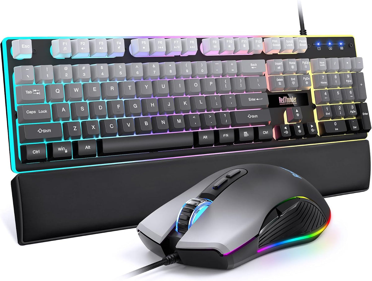 RedThunder K10, combo de teclado y mouse para juegos con cable, con...