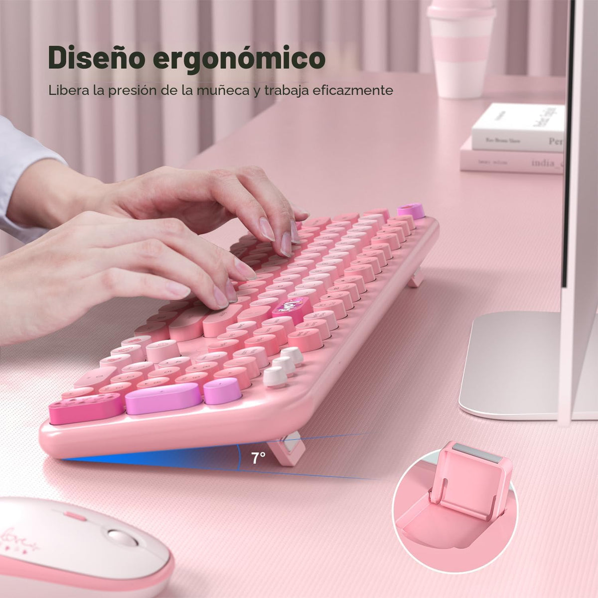 MOFII - Combo de teclado y mouse inalámbricos, teclado retro de tam...