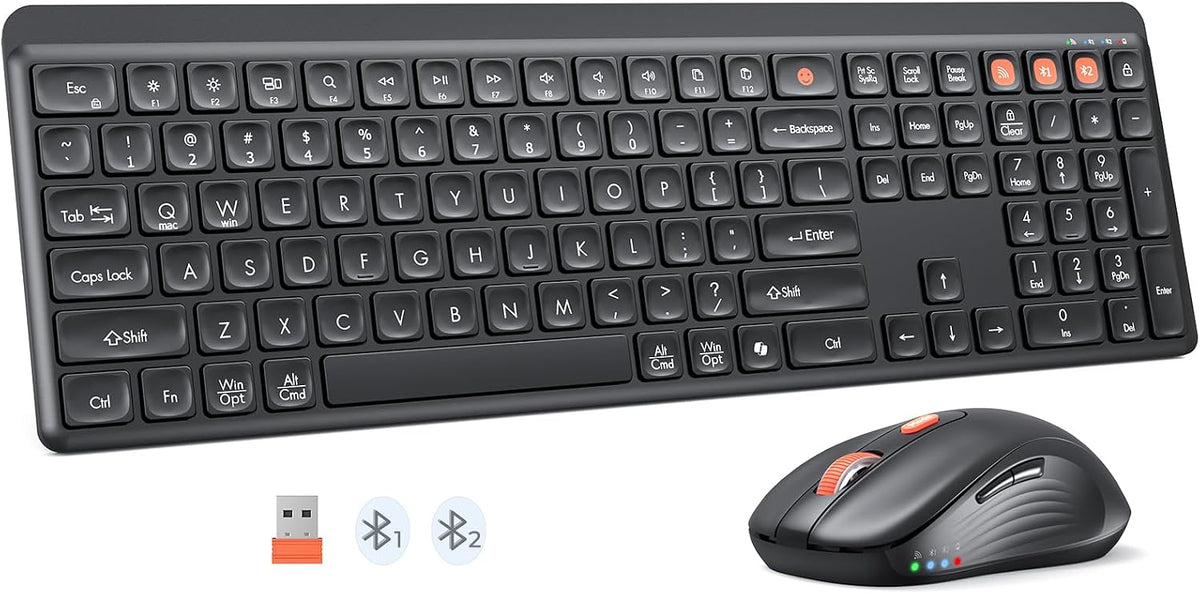 MEETION Combo de teclado y mouse Bluetooth, multidispositivo silenc...