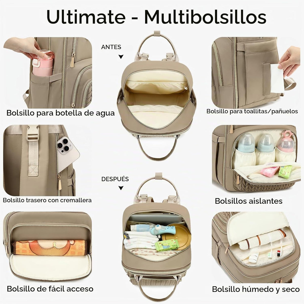 AIJIEKE Mochila para pañales, Mochila para pañales multifuncional g...