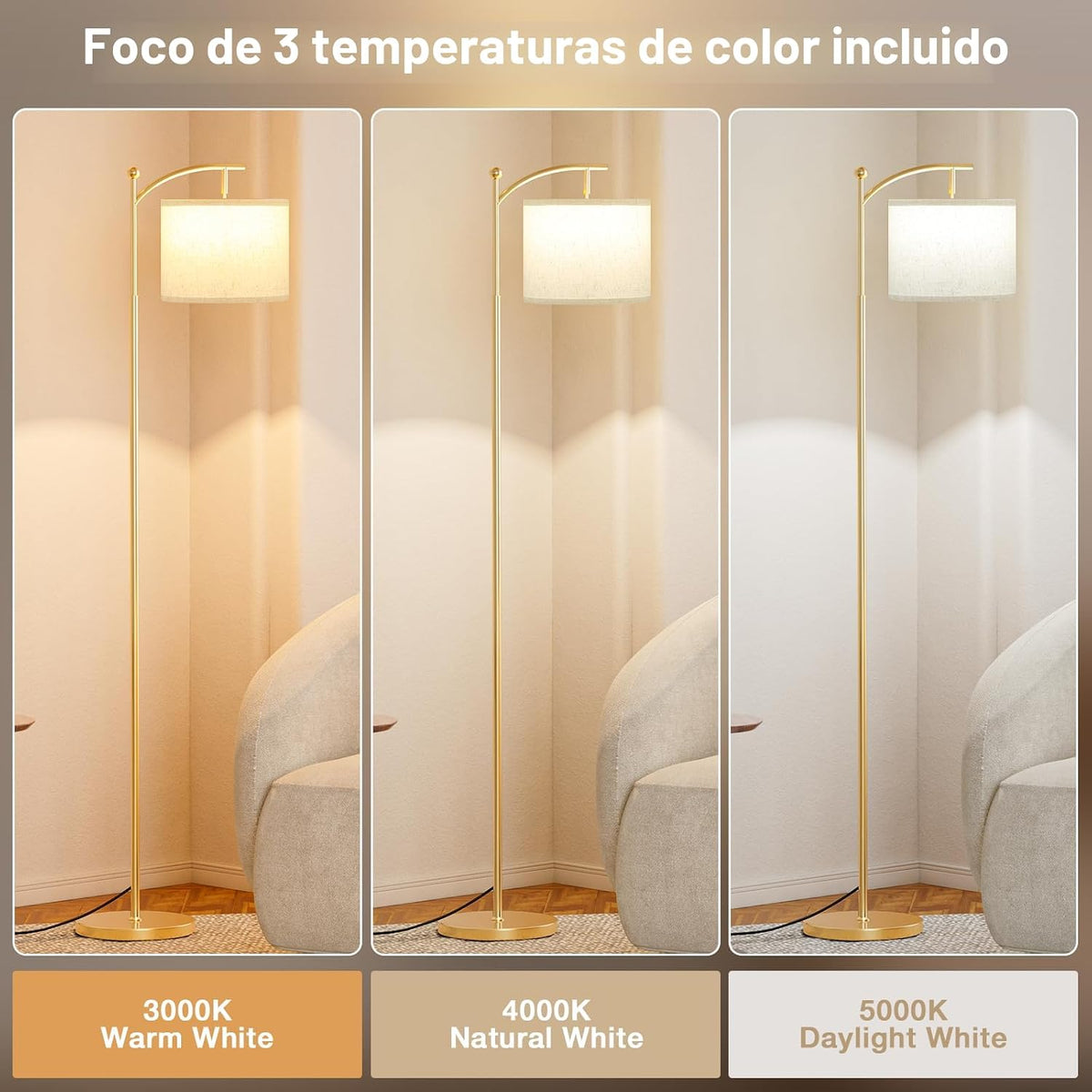 Ambimall Lámpara de pie de 60 pulgadas con 3 temperaturas de color,...