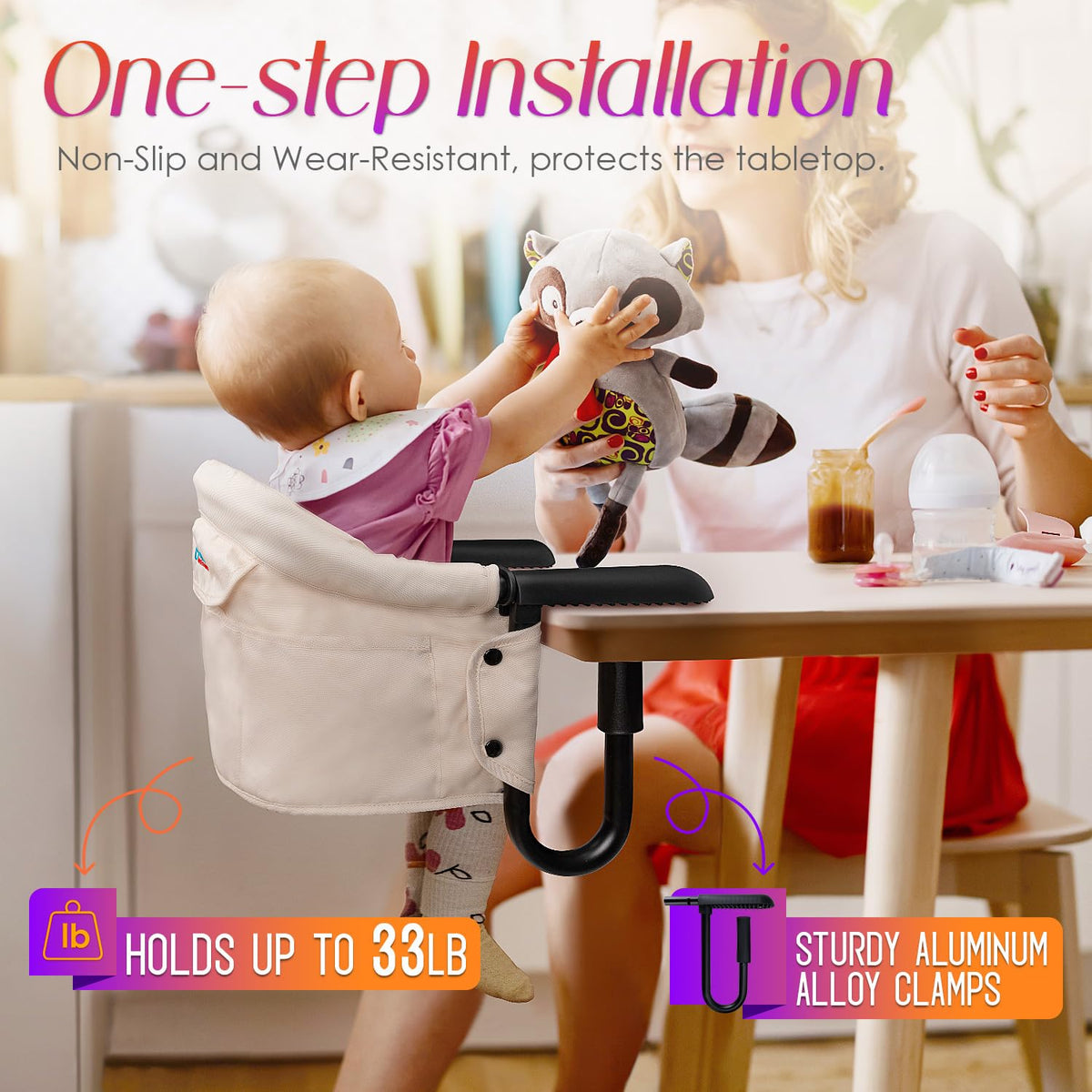 Silla de bebé de enganchar, silla alta plegable portátil para bebés...