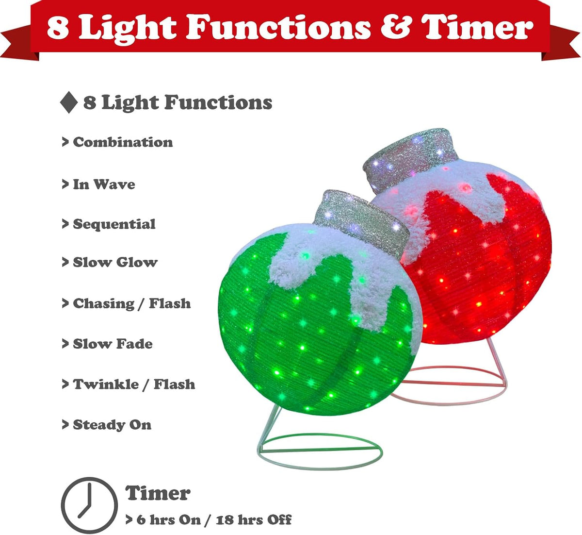 Esferas de Navidad para exteriores iluminadas, 2 adornos de Navidad...