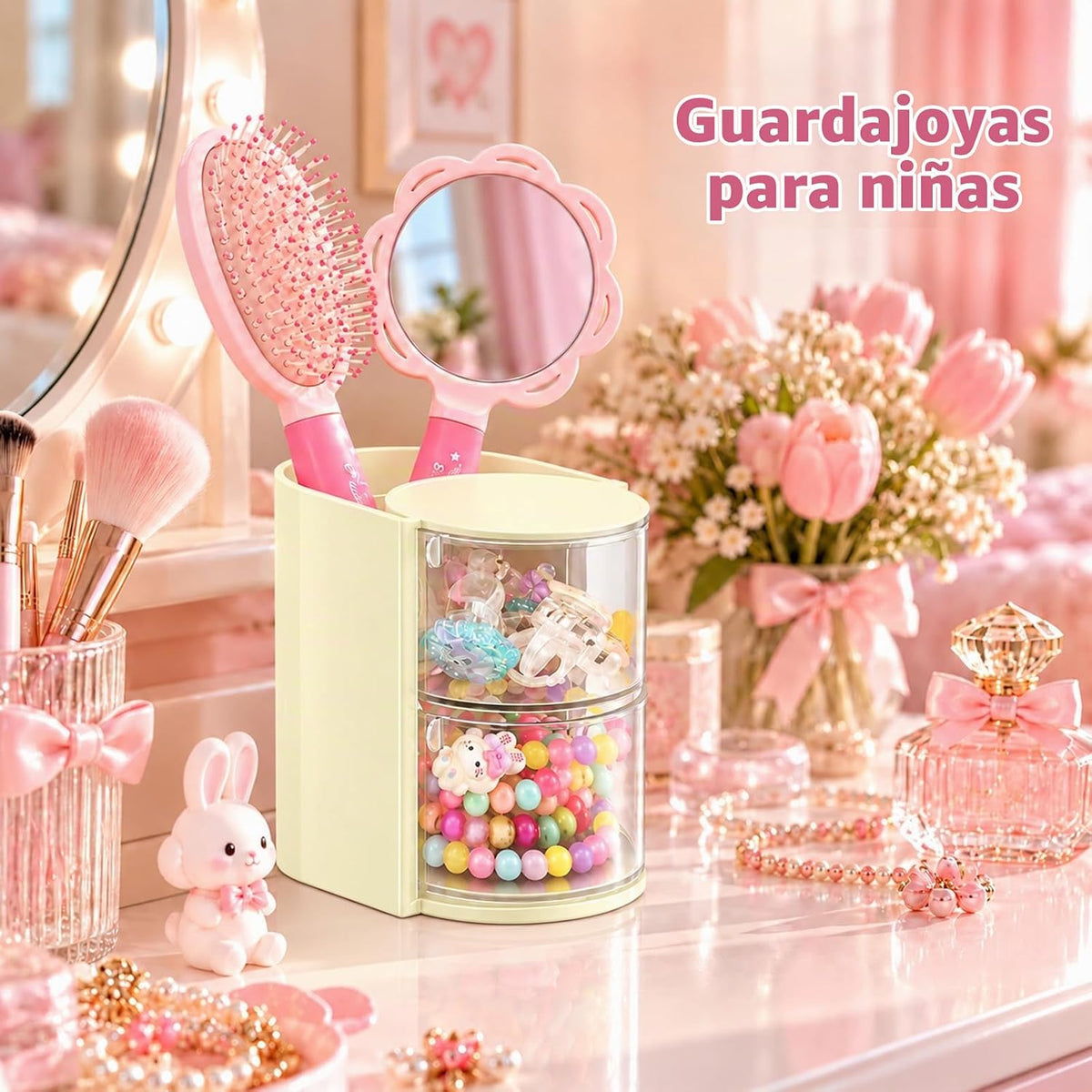 Organizador de accesorios para el cabello con soporte para cepillo...