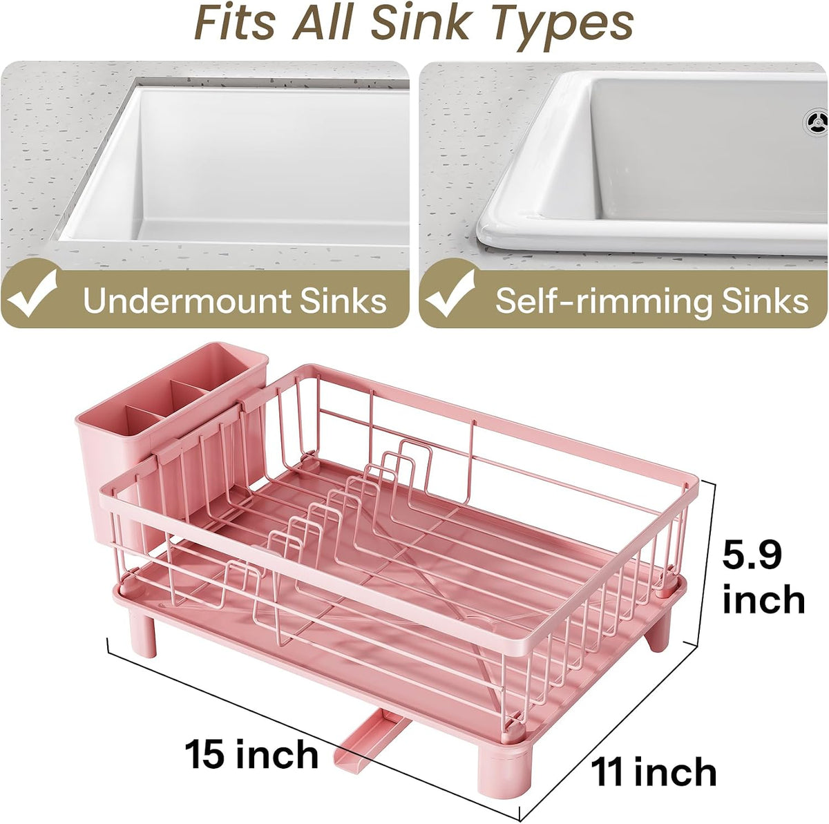 SNTD Escurridor de platos para encimera de cocina pequeña, 11 pulga...