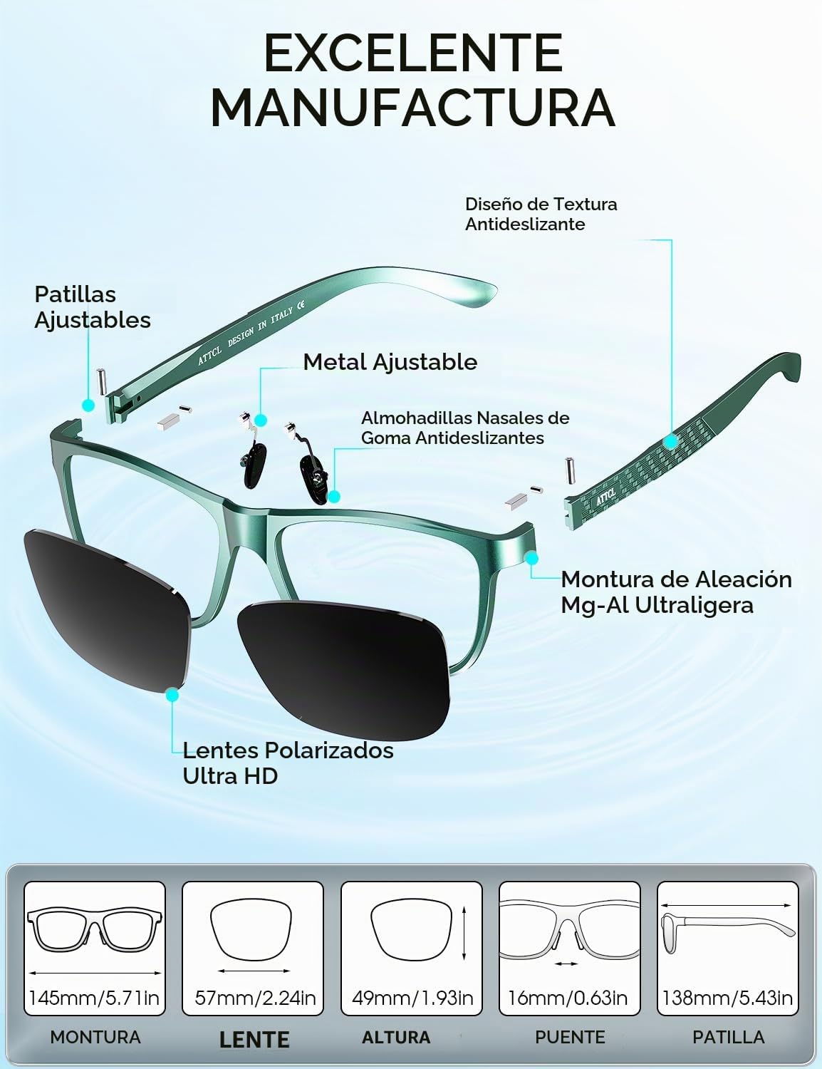 ATTCL Gafas de sol polarizadas para hombre Al-Mg Metal ultraligeras...