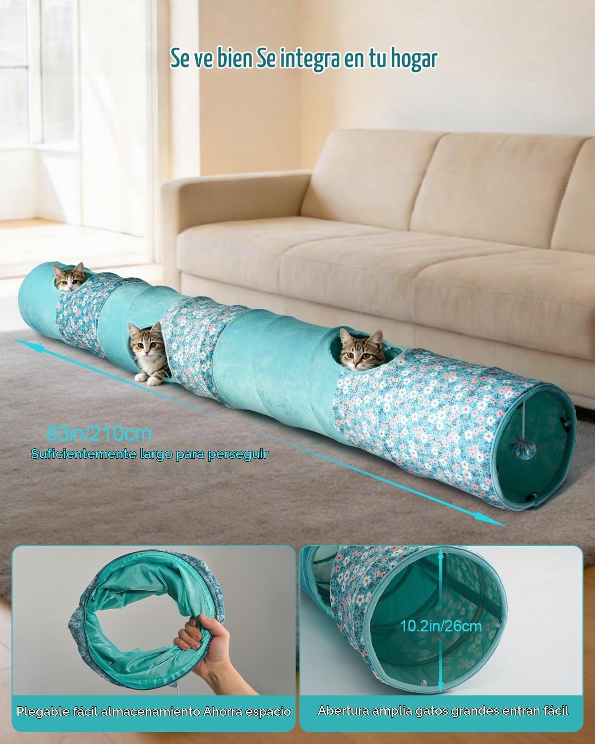 Túnel para gatos, 3 túneles de forma recta, 6 formas de bricolaje c...
