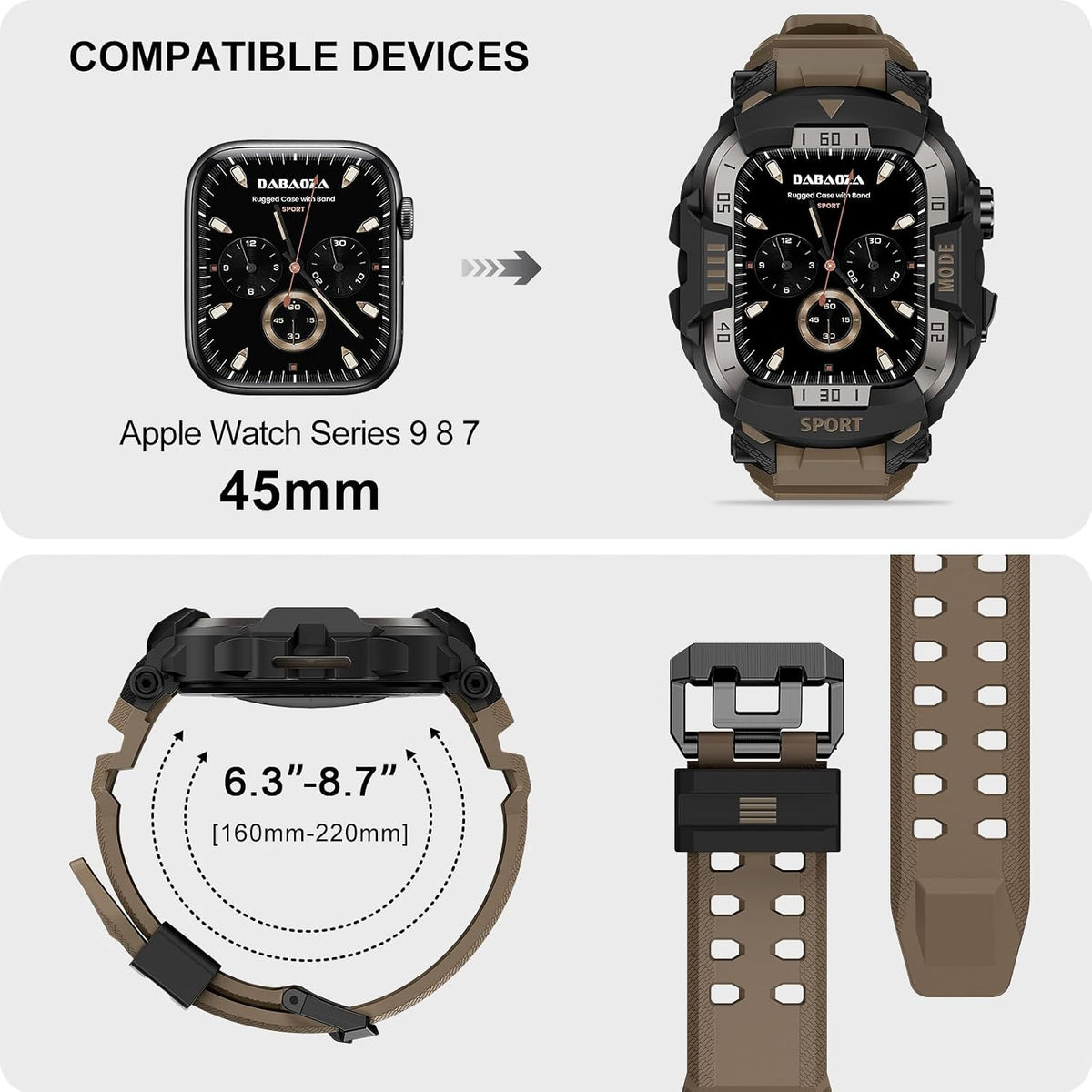 DABAOZA Funda resistente con correa compatible con Apple Watch de 1...