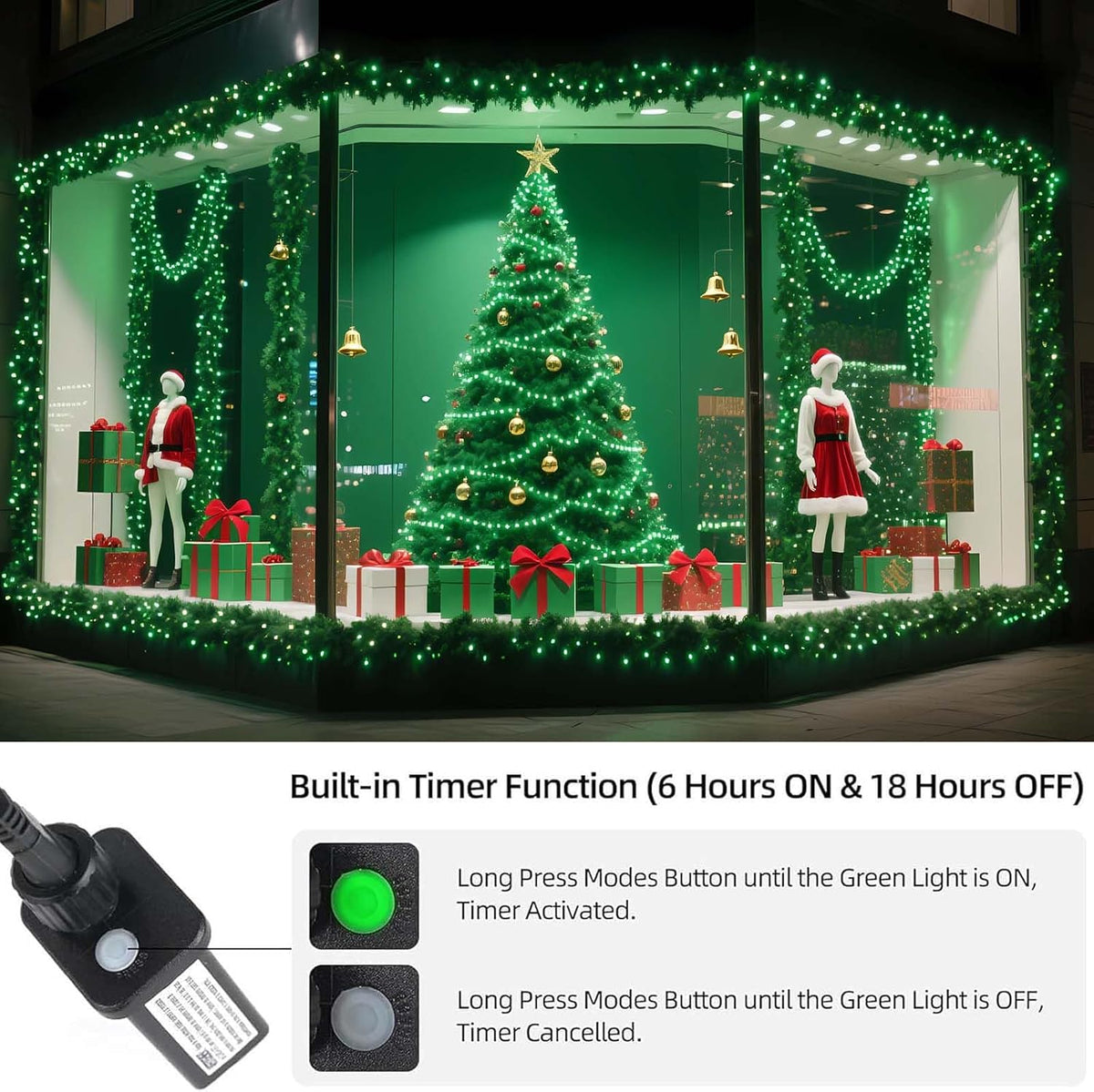 Tcamp 500 luces LED verdes de Navidad de 164 pies, 8 modos, tempori...