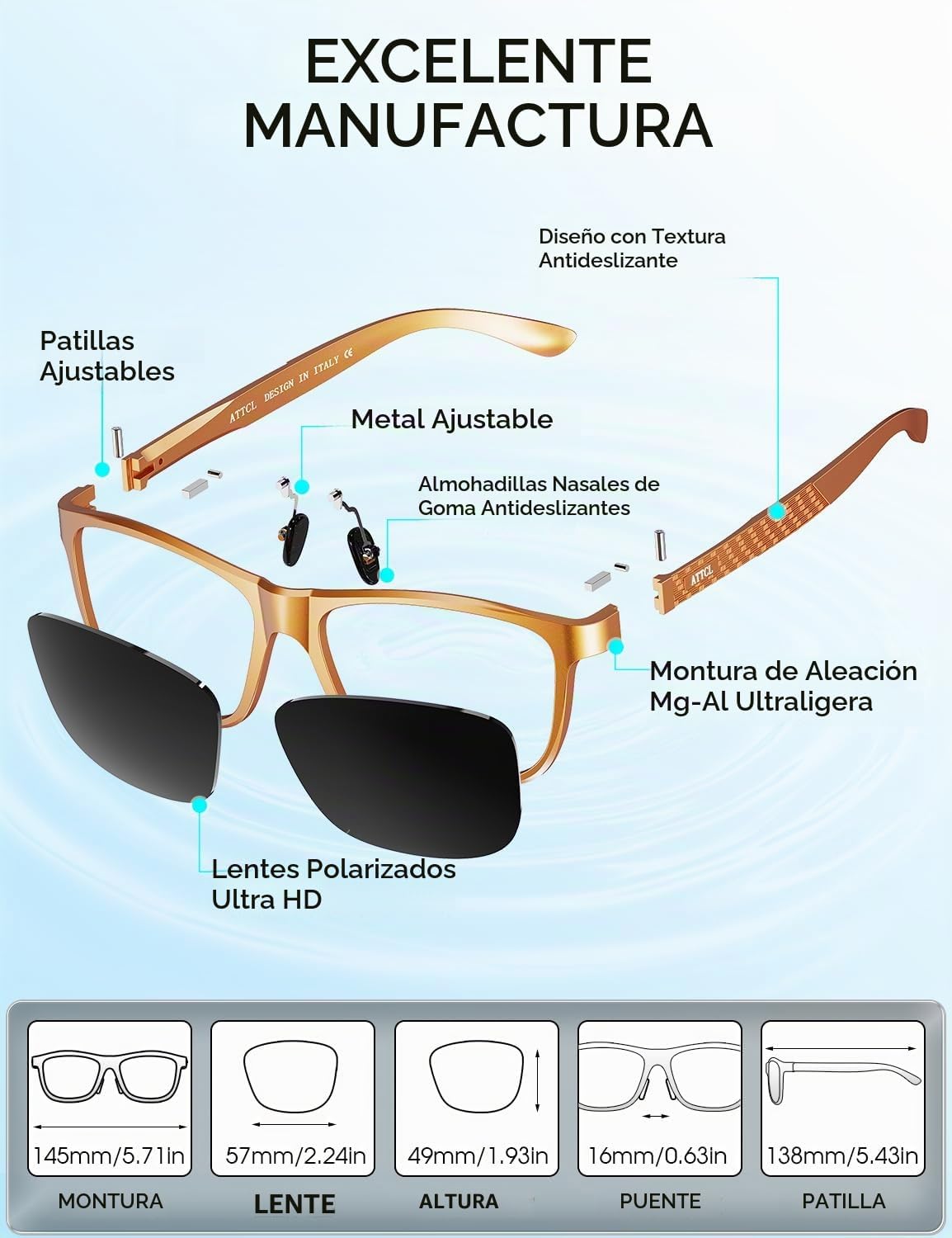 ATTCL Gafas de sol polarizadas para hombre Al-Mg Metal ultraligeras...
