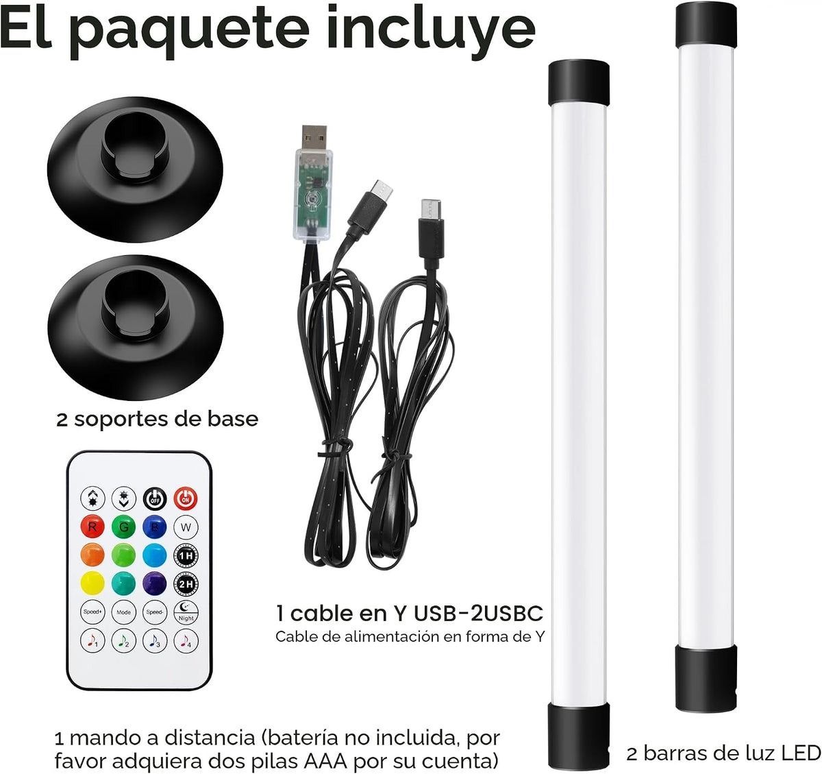 NBBUFF IC+RGBW - Barra de luz LED alimentada por USB con aplicación...