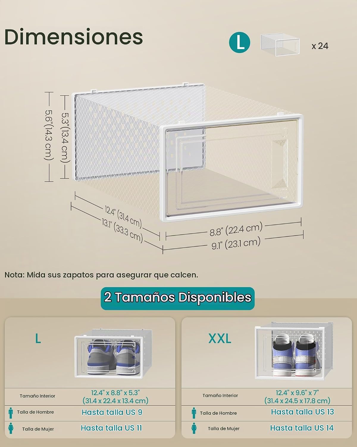 SONGMICS - Cajas de zapatos, caja de plástico transparente para ten...