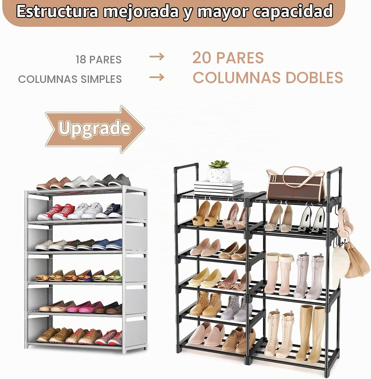ROJASOP Organizador de zapatos, zapatero de metal de 6 niveles para...