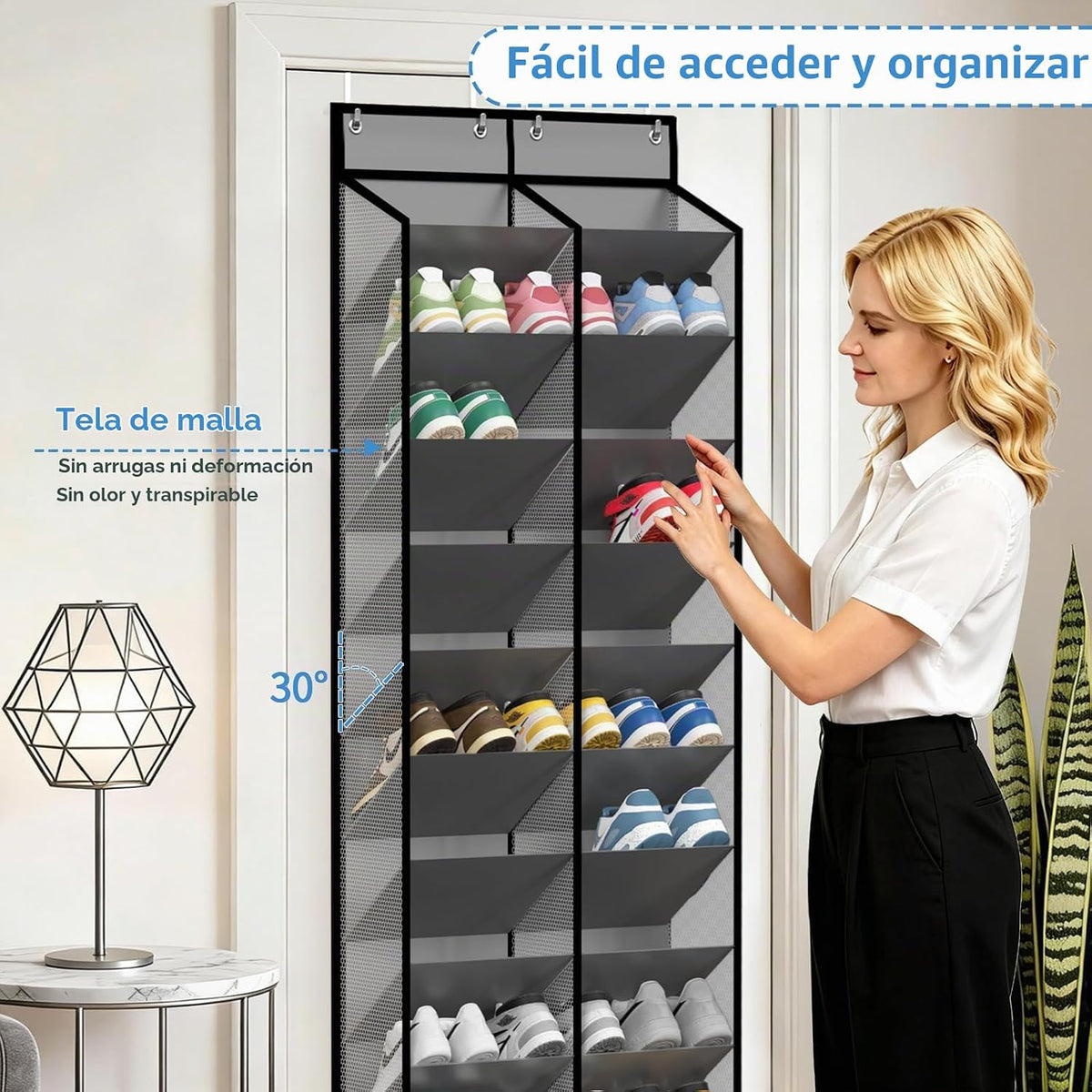 KEEPJOY 20-30 pares de organizadores de zapatos grises sobre la pue...
