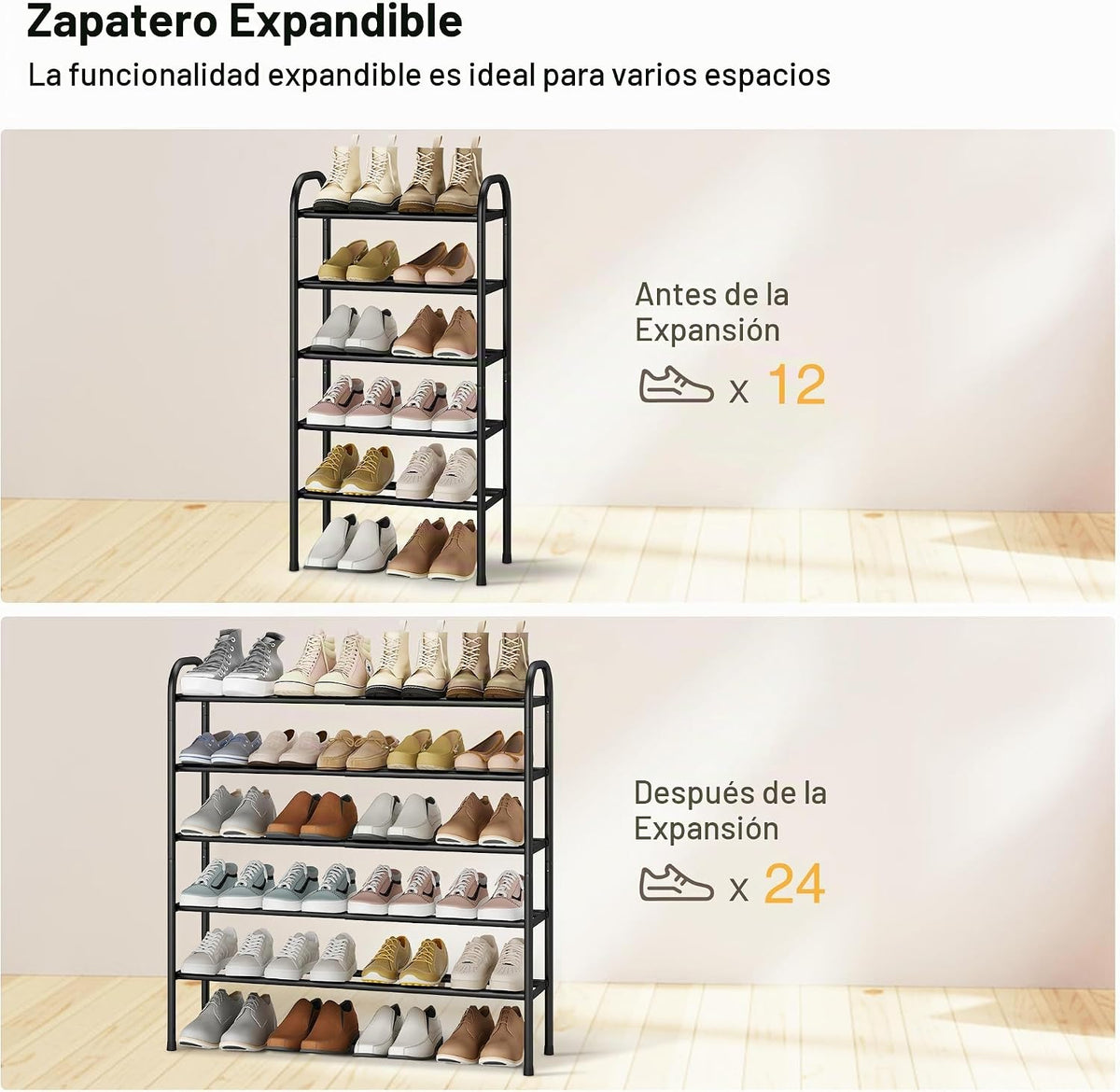 STO STO Zapatero Expandible, Zapatero Metálico de 5 Niveles para Ar...