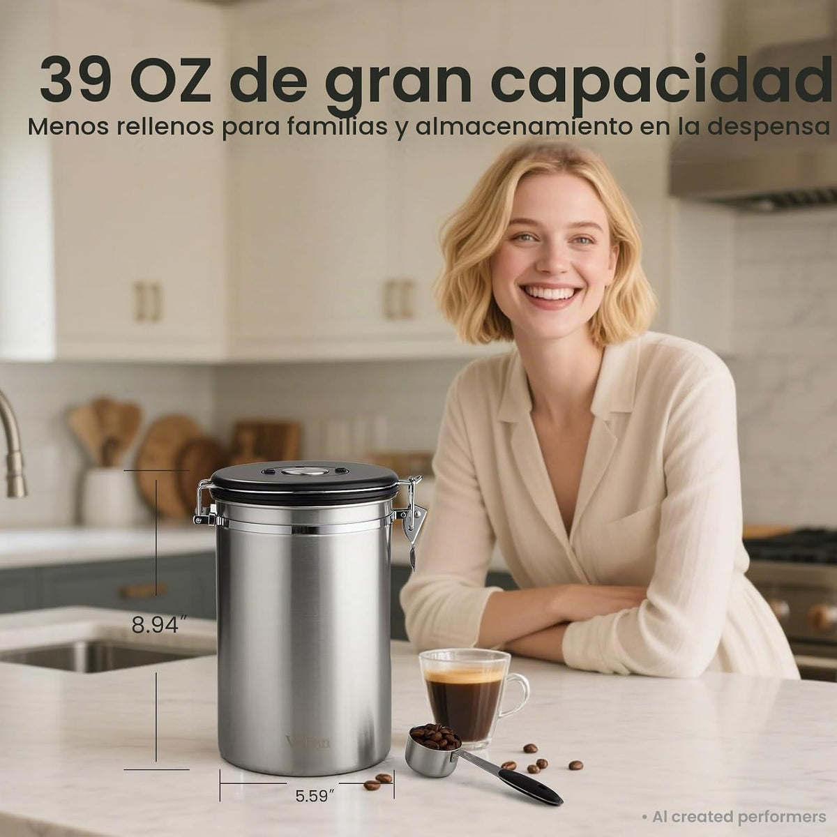 Recipiente de café Veken, 39 oz, 2,2 libras, recipiente hermético g...