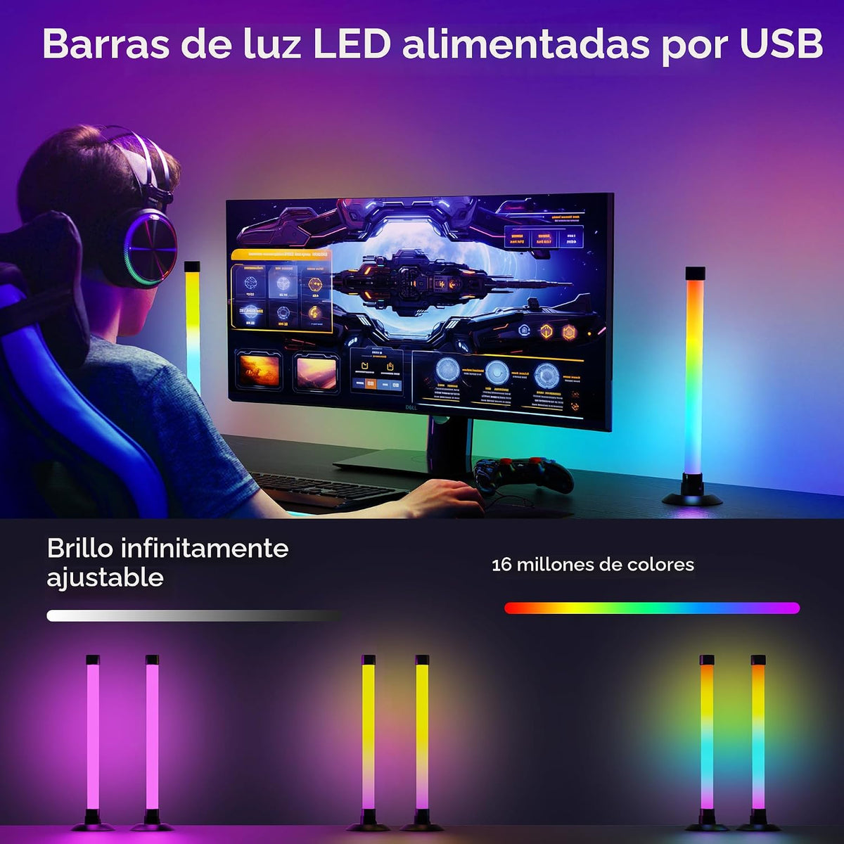 NBBUFF IC+RGBW - Barra de luz LED alimentada por USB con aplicación...