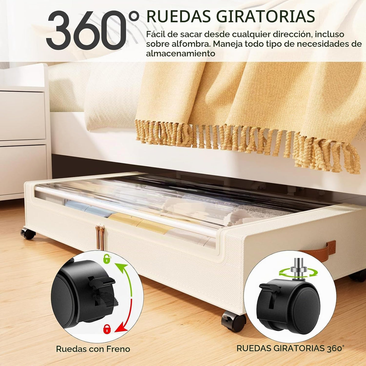 Yecaye Almacenamiento debajo de la cama con ruedas, paquete de 2, c...