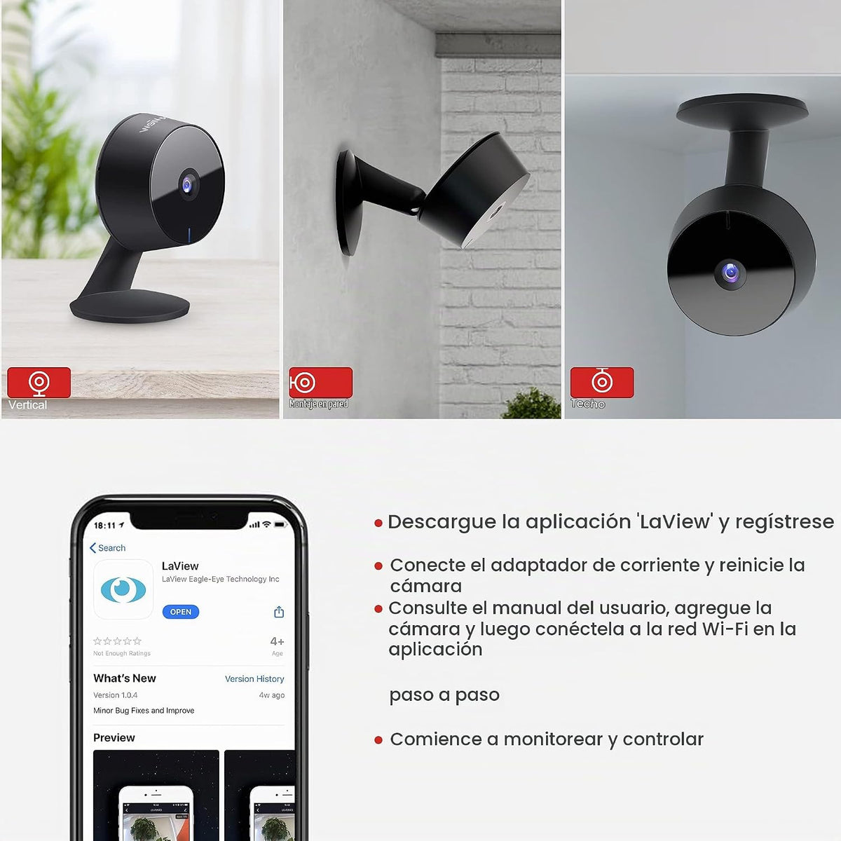 LaView Cámaras de seguridad 4 piezas, cámara de seguridad para el h...