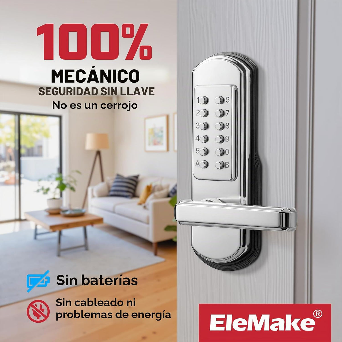 Elemake Cerradura de puerta con teclado, cerradura mecánica de puer...