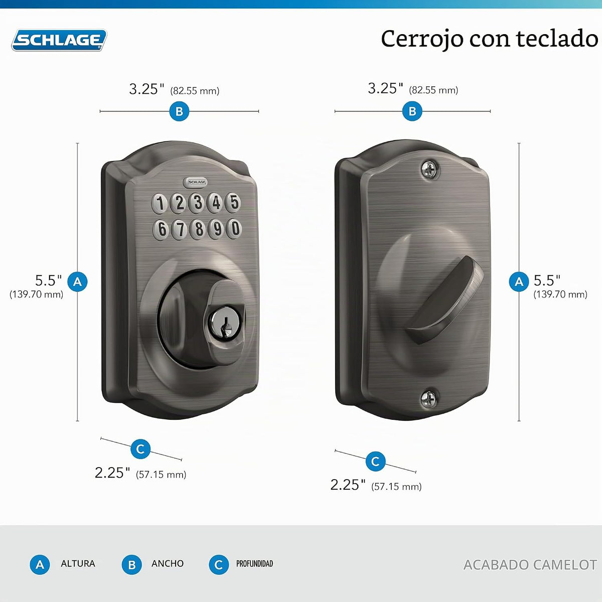 Schlage - Cerradura electrónica para teclado, borde Camelot, peltre...