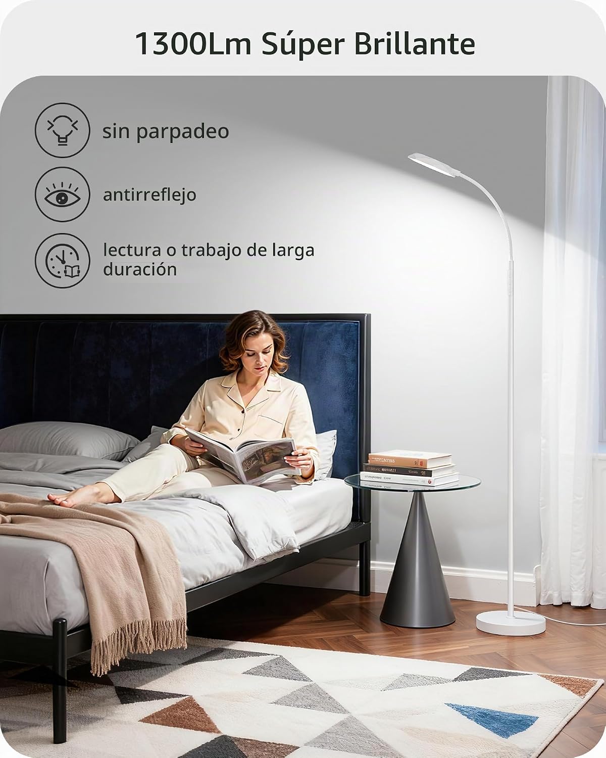 EDISHINE Lámpara de pie con cuello de cisne 1300LM Lámparas de pie...