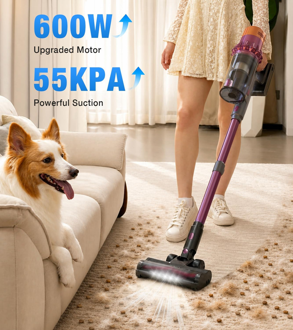 Aspiradora inalámbrica, 600 W 55 KPa para el hogar, potente aspirad...