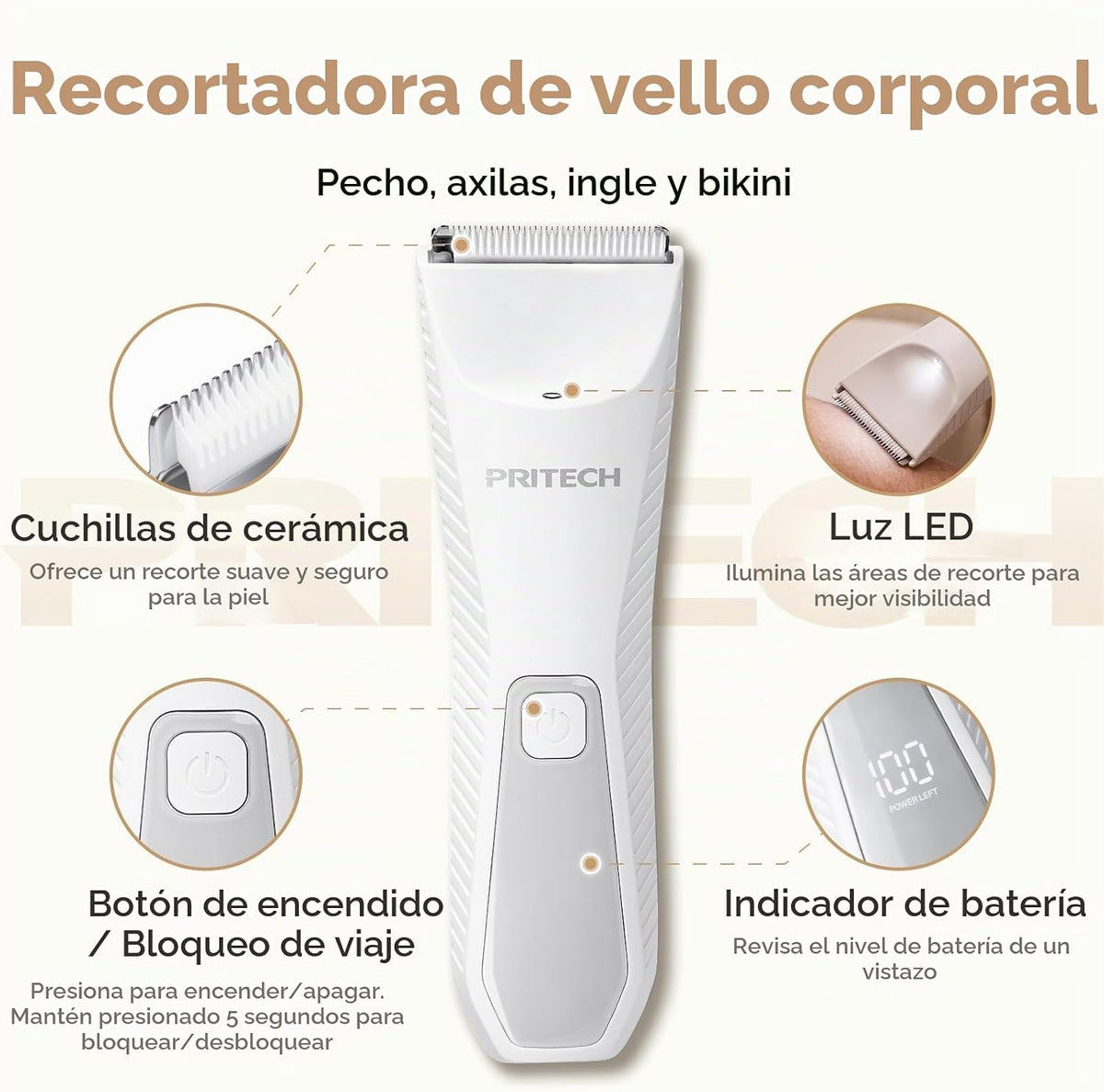 PRITECH Manscape - Recortadora de pelo Pubic para mujer, recortador...
