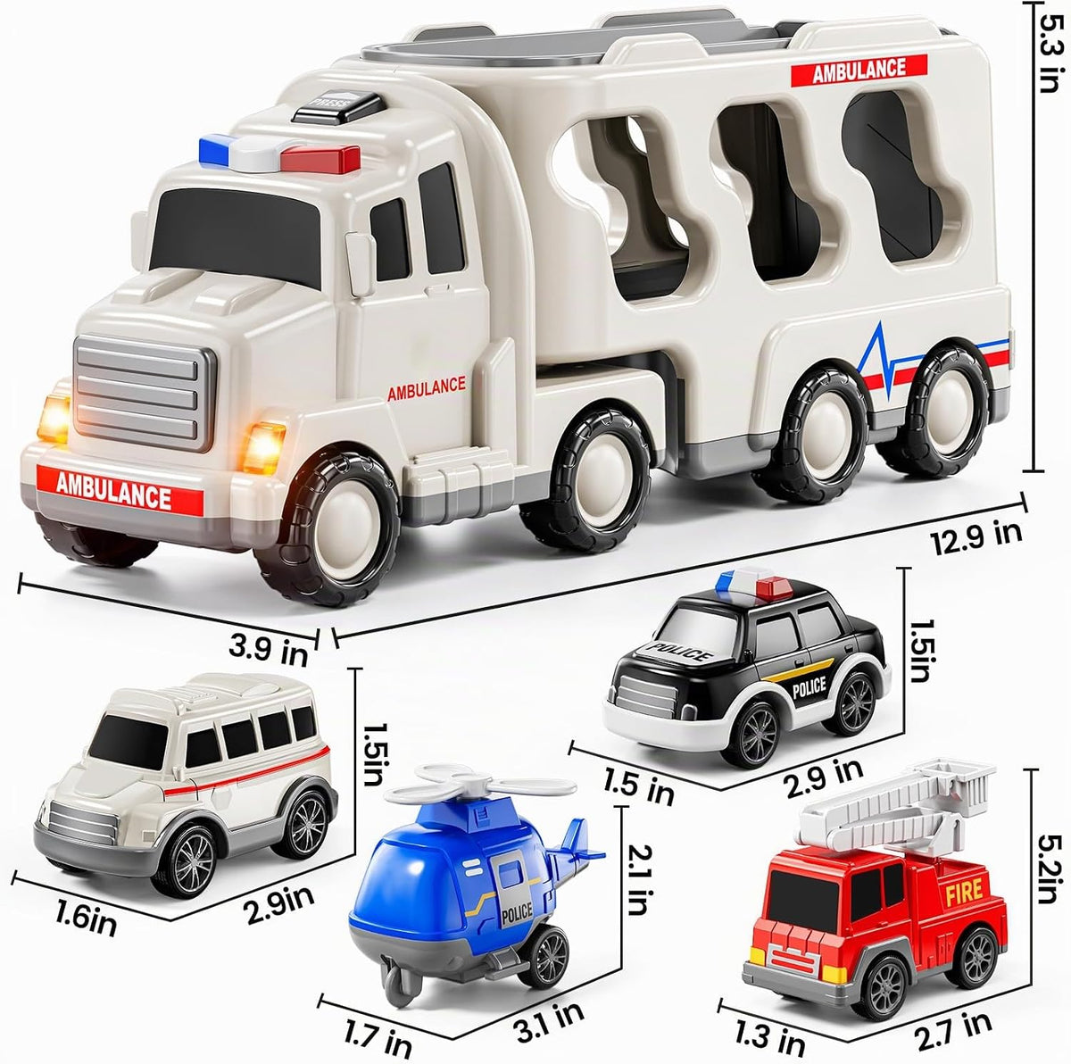 JUKUDAHU Vehículo de Juguete de Ambulancia de Juego 5 en 1 Camiones...