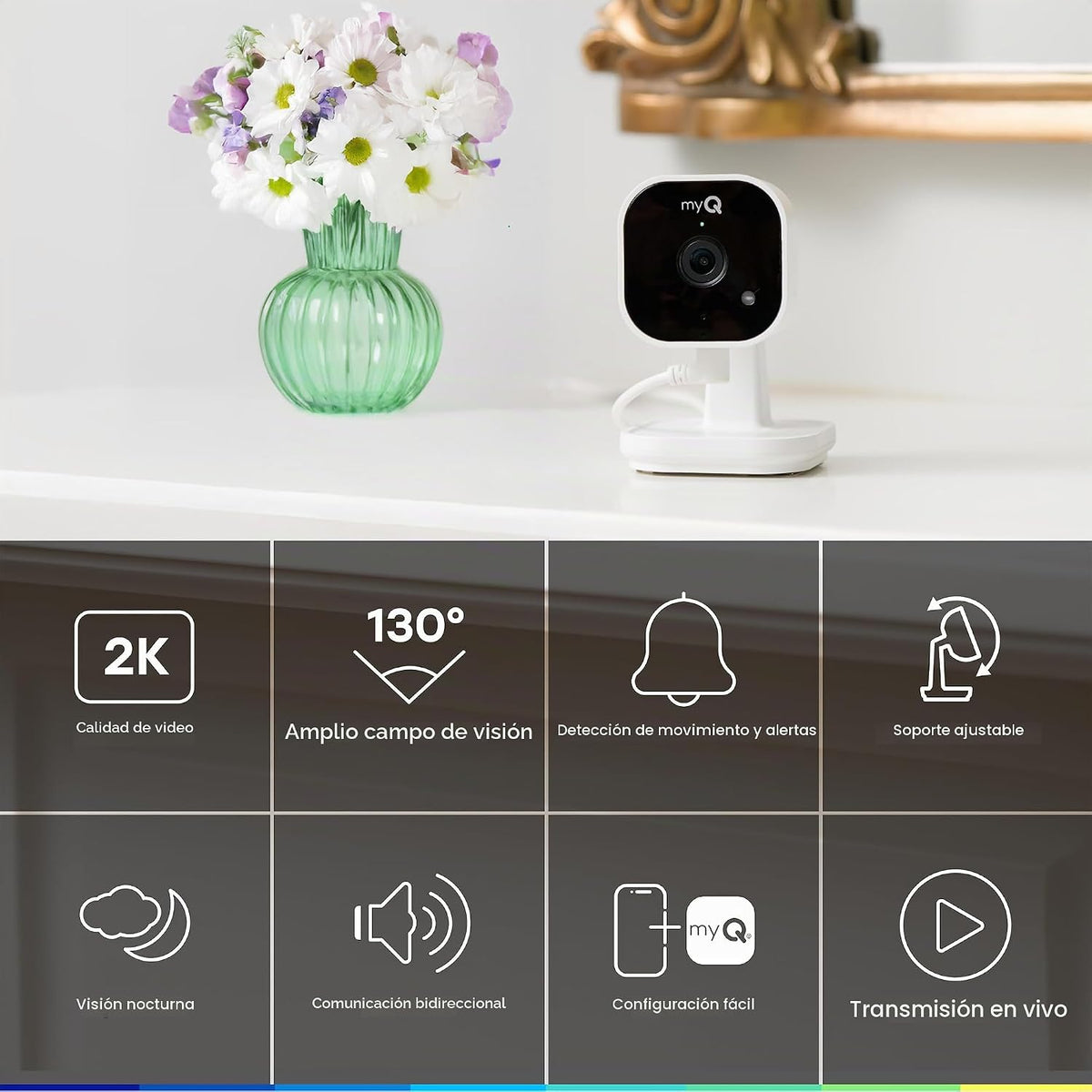 myQ - Cámara de seguridad enchufable para interiores Gen 2 \u2013 C...