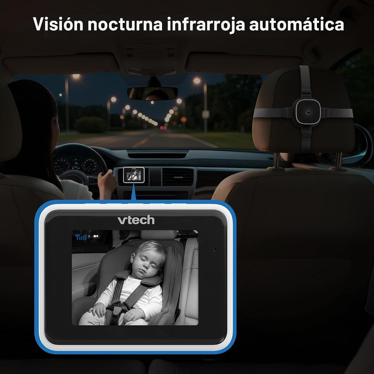 VTech Cámara de coche para bebé para asiento trasero, visor de mont...