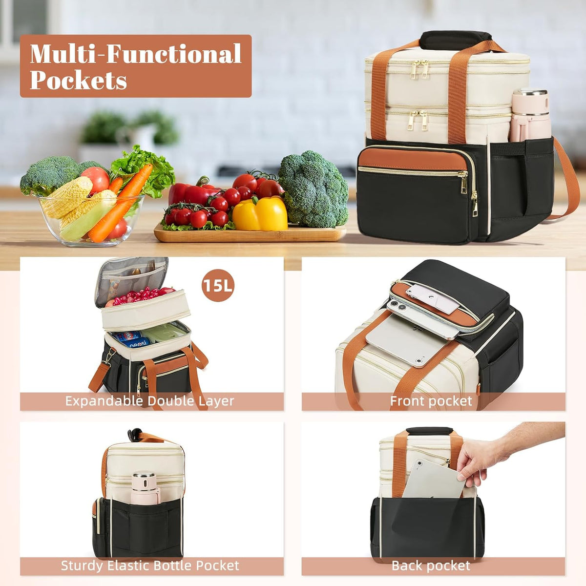 holuxer Bolsa de almuerzo aislada y lonchera para mujeres - Bolsa d...