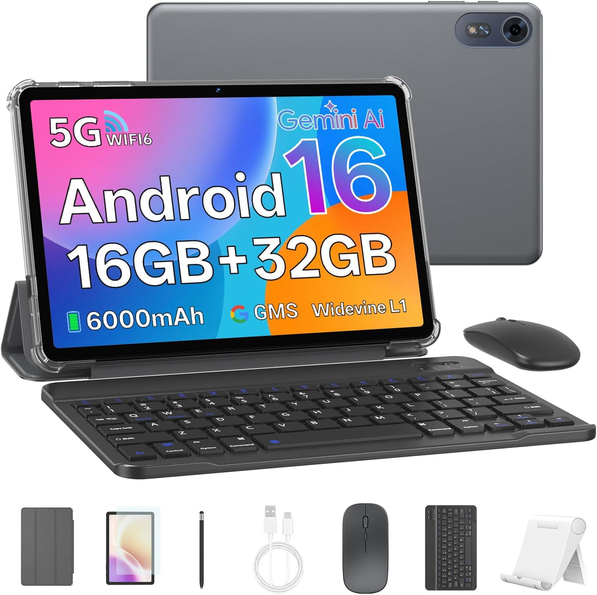 Tablet Android 16 de 10 pulgadas con teclado, 16 GB de RAM + 32 GB,...