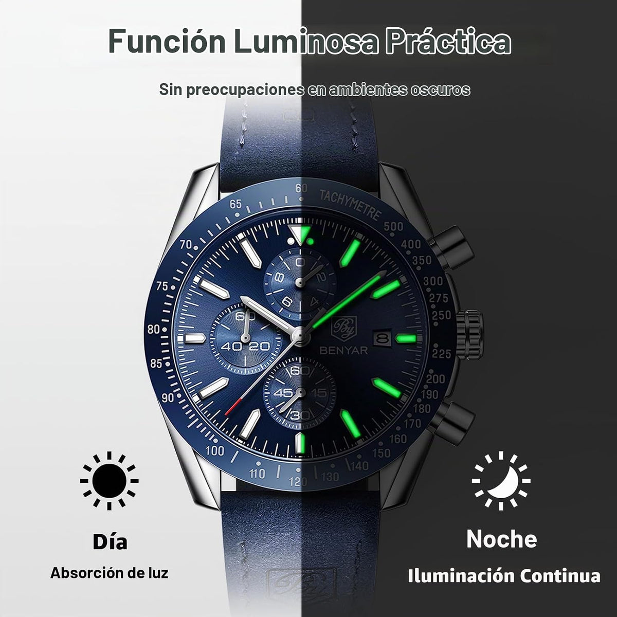 BENYAR Reloj para hombre analógico cronógrafo de cuarzo, impermeabl...